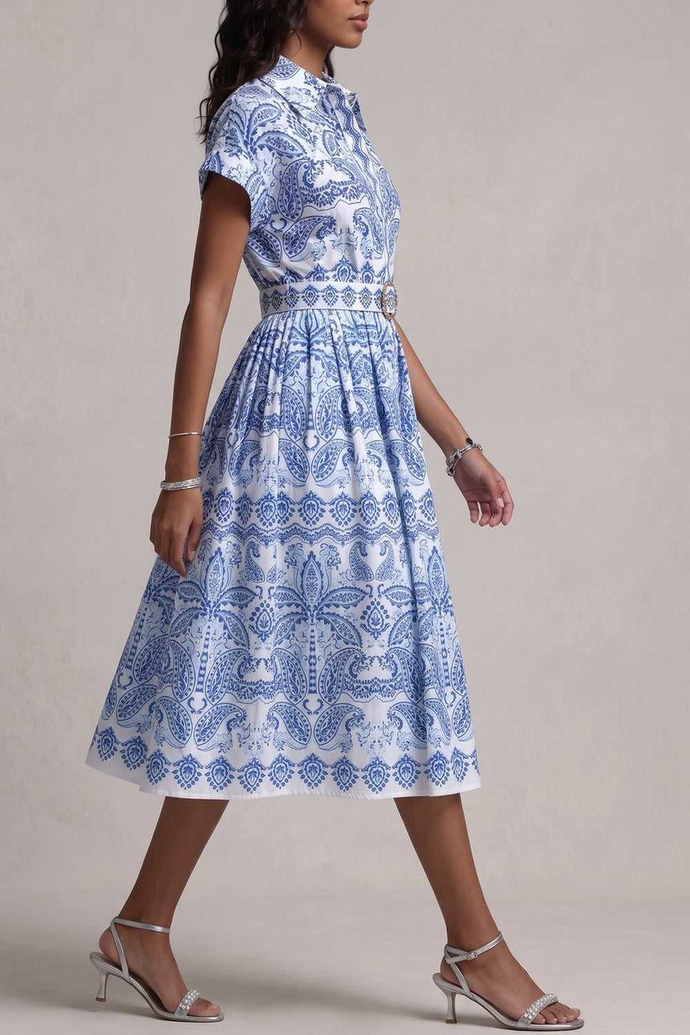 8fc795ee29ca804c CUFFED SHORT SLEEVE SHIRT MIDI DRESS WITH BELT