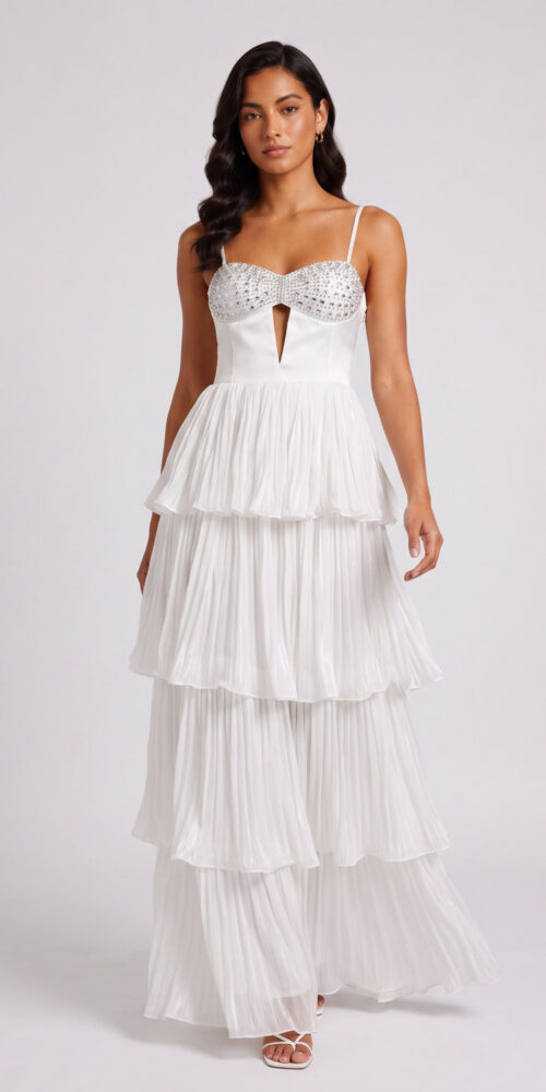 8feb5b43c554cff2 RHINESTONE BUSTIER TIERED TULLE MAXI DRESS