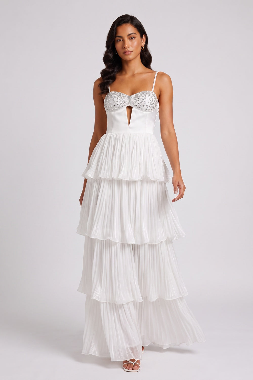 8feb5b43c554cff2 RHINESTONE BUSTIER TIERED TULLE MAXI DRESS