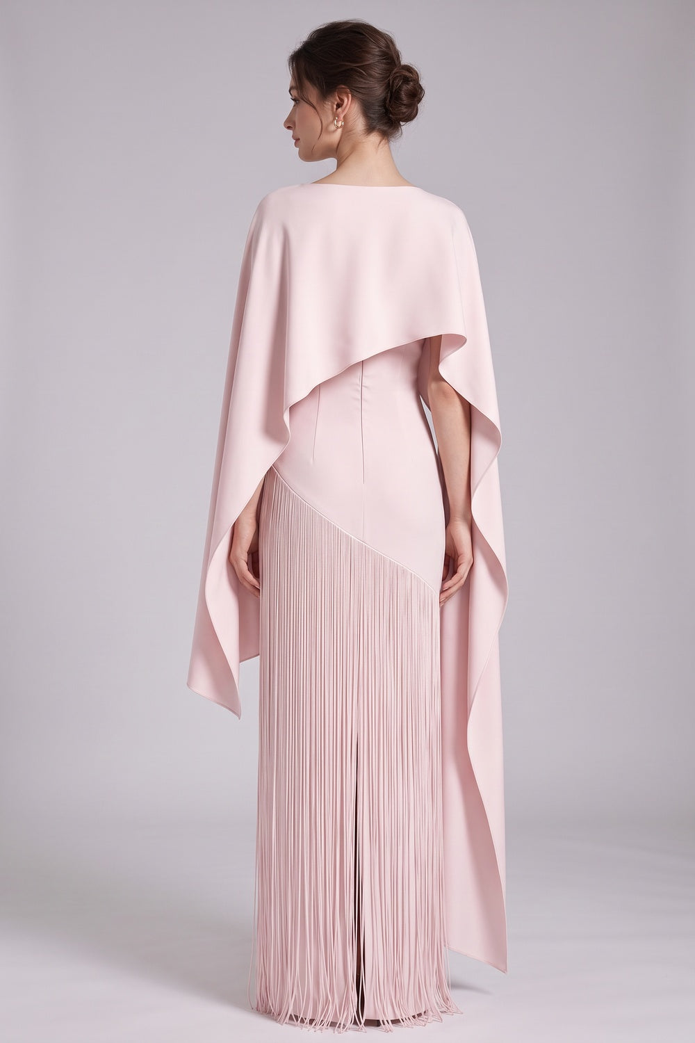 902c5d798f9ca4e9 PALE PINK CAPE COLUMN GOWN - ASYMMETRIC EVENING DRESS