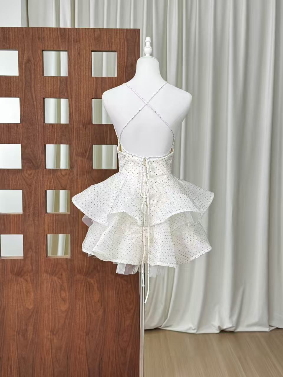 903a5f74eb398f44163afc50a91e37b5 ASYMMETRIC STRAP POLKA DOT RUFFLE MINI DRESS