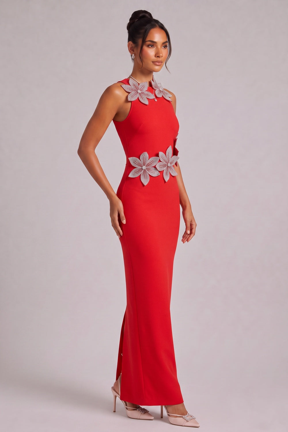 9183fd9472012839 RED SLEEVELESS MAXI DRESS BACK SLIT EVENING