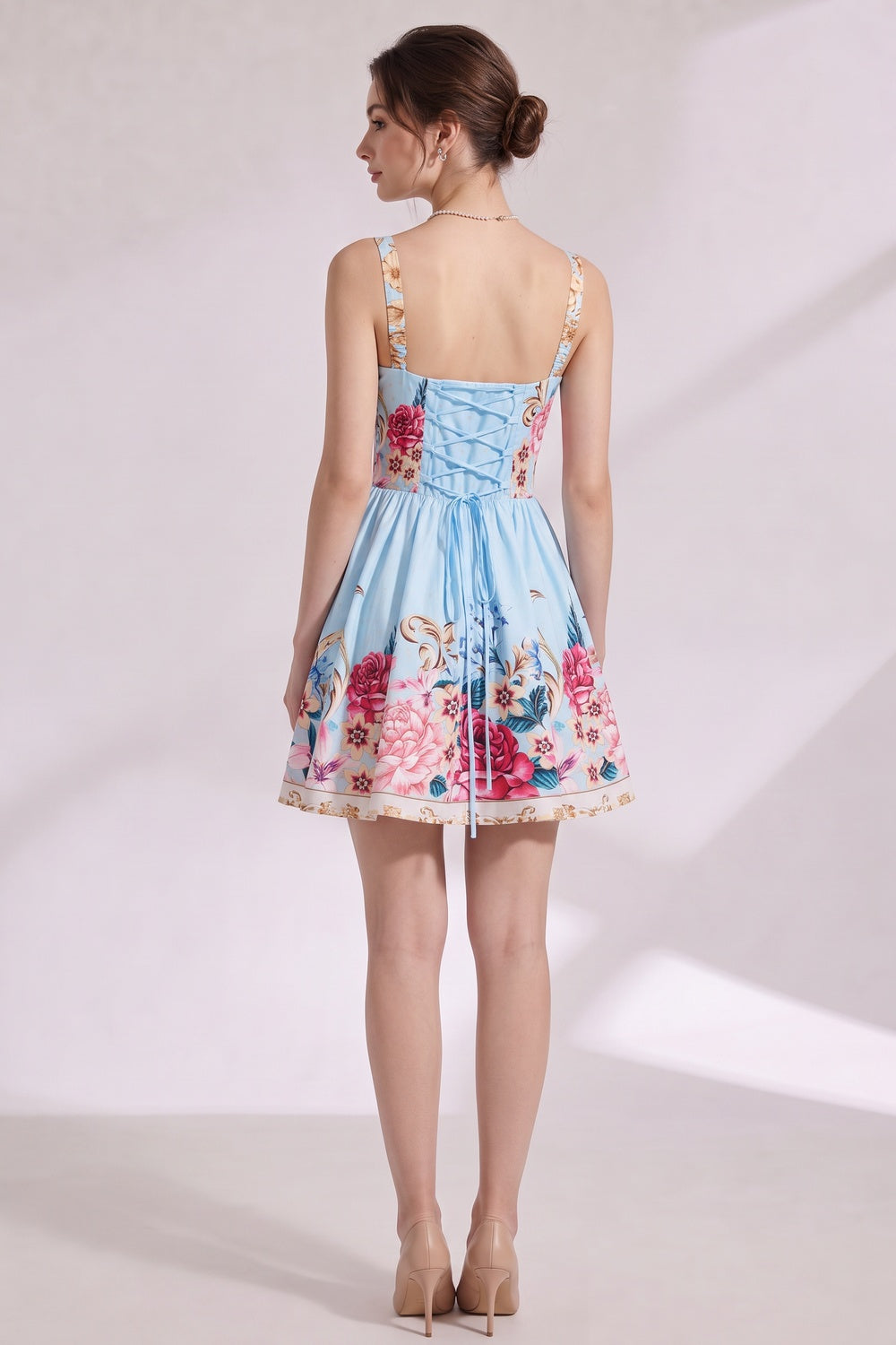 9196f7748430c2a0 LIGHT BLUE STRUCTURED FIT & FLARE COTTON DRESS