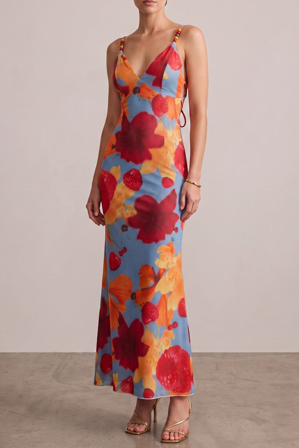 92916e826c1d6e92 BEADED STRAP TROPICAL FLORAL MERMAID MAXI DRESS