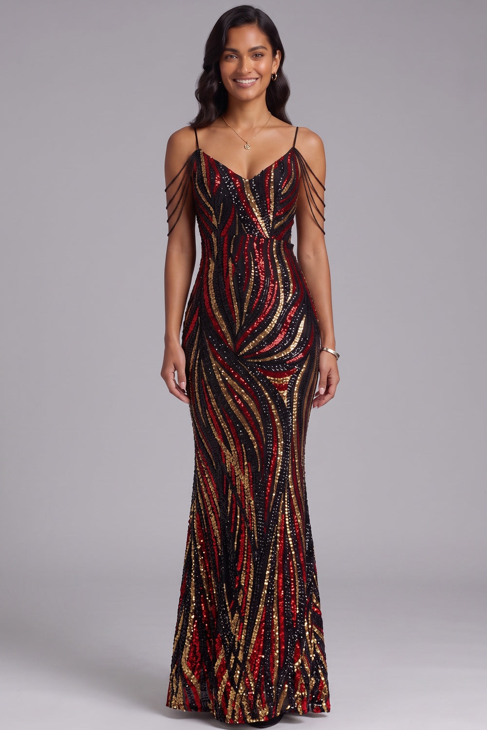 SEQUIN COLD SHOULDER MAXI GOWN FOR EVENING