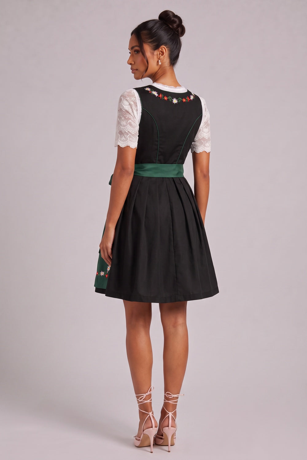 934a24bdd37ce3e8 BLACK FIT & FLARE DIRNDL DRESS SET, WOVEN COTTON BLEND