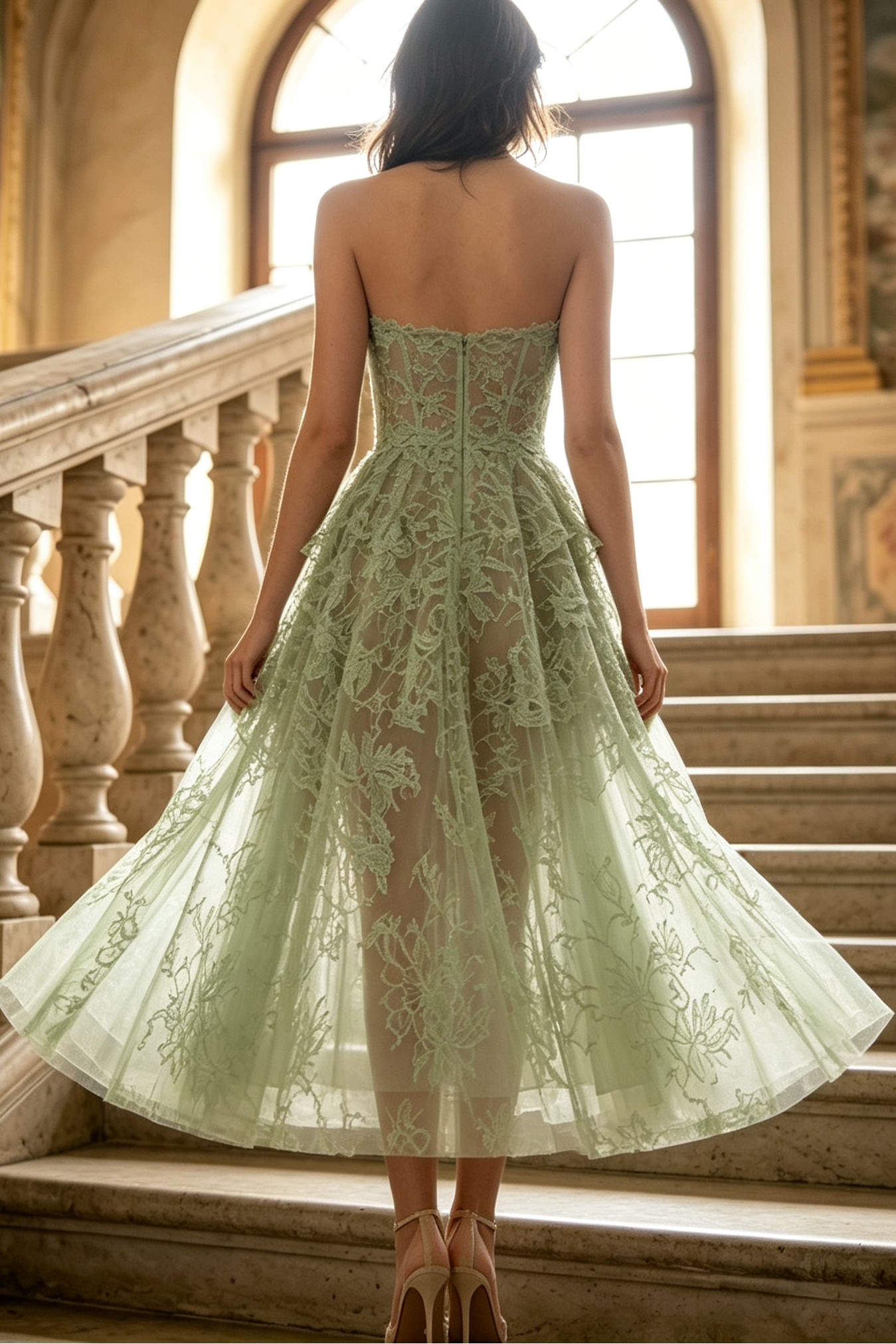 MINT BEADED LACE MIDI DRESS FOR WEDDING GUEST
