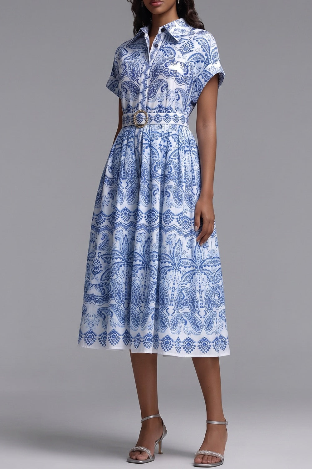 955723496a37b364 CUFFED SHORT SLEEVE SHIRT MIDI DRESS WITH BELT