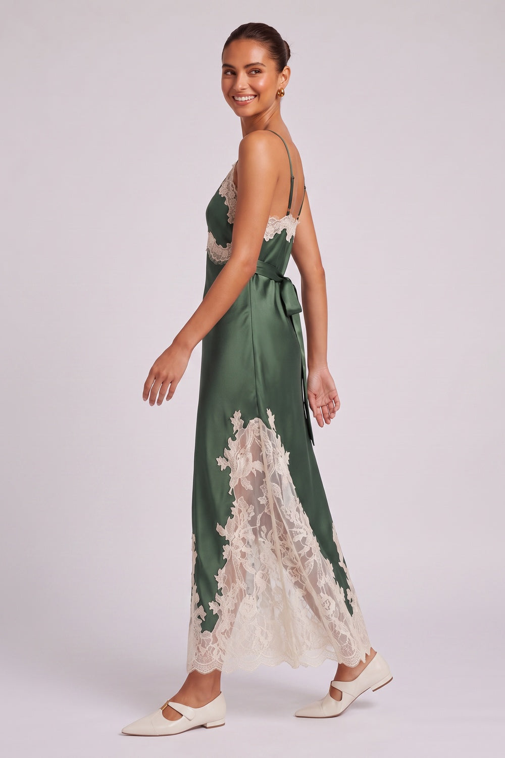 96453c01cf8ca328 FOREST GREEN SATIN SLIP DRESS LACE WEDDING GUEST