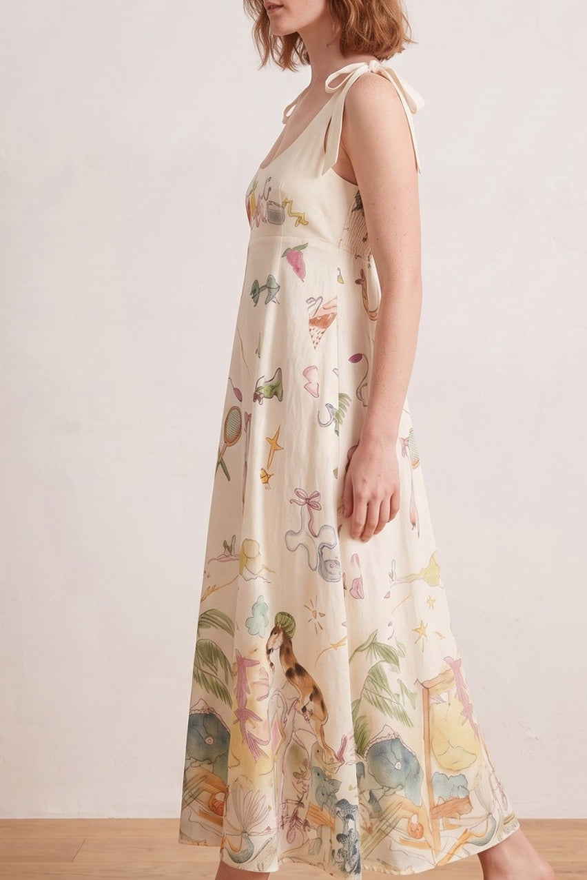 96a0e29d7b2bd8d1 BOW STRAP WHIMSICAL MIDI DRESS FOR WEDDING GUEST