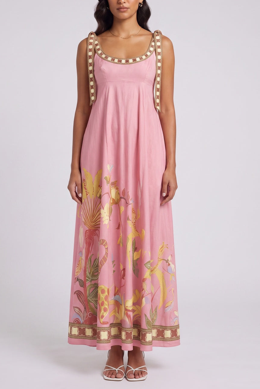 TIE STRAP TROPICAL MAXI DRESS | BEACH VACATION