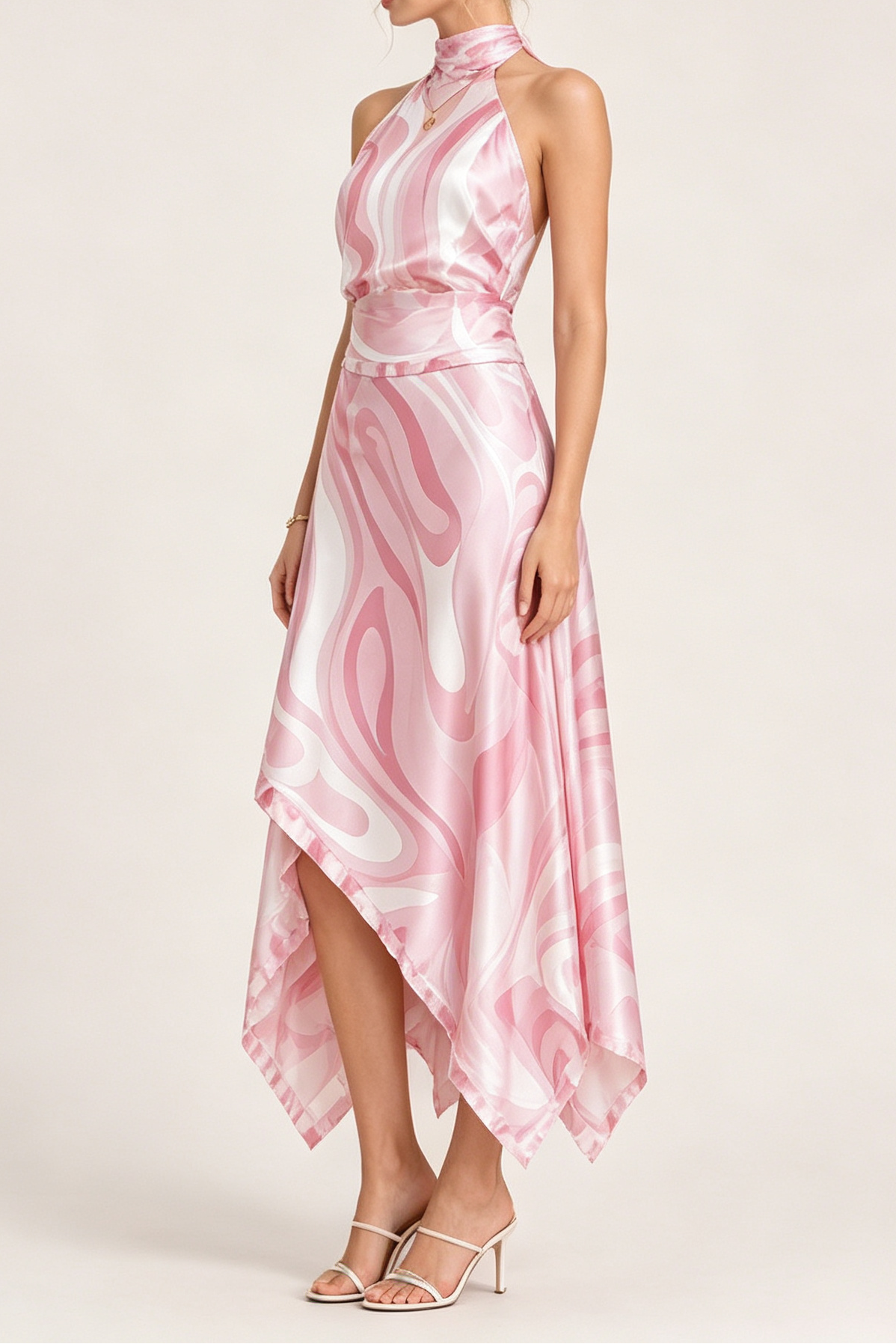 98_327c3757-698f-4fe7-9fa0-327c80521c06 HALTER MARBLE SATIN CO-ORD SET ASYMMETRIC MIDI SKIRT