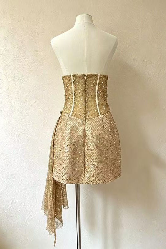 99a57e1a1738fb9c92cb1b54910a0bab STRAPLESS SEQUIN 3D FLOWER BODYCON MINI DRESS