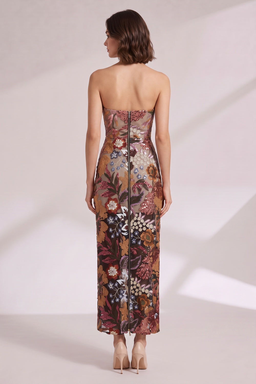 99d1ff19e2592418 STRAPLESS EMBROIDERED FLORAL MAXI DRESS FOR WEDDING GUEST