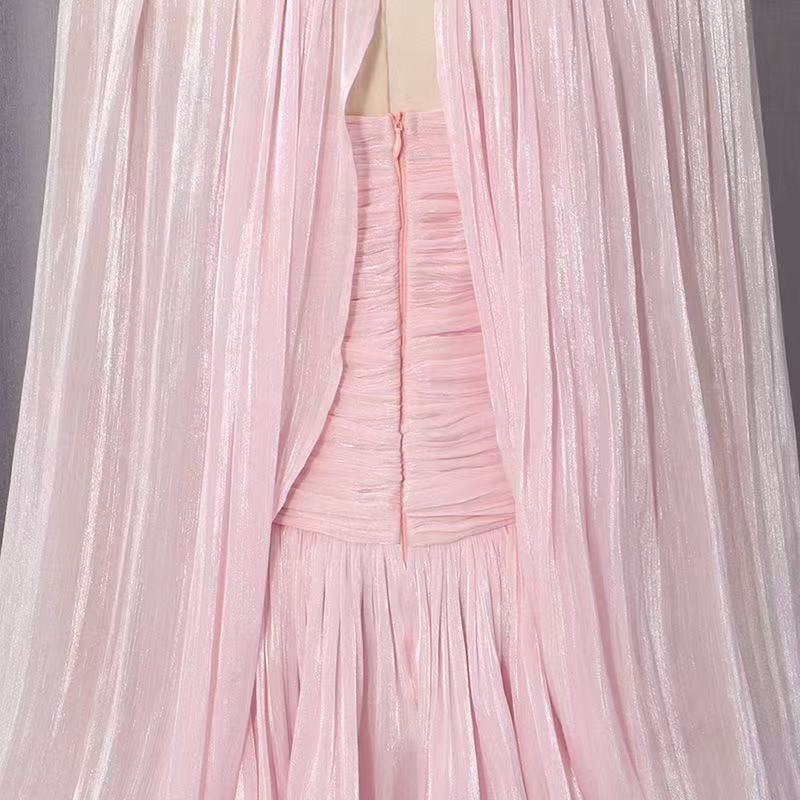 9a17342ecc56a4bd0416218f65a4a235 HIGH NECK KEYHOLE CAPE PUFF SLEEVE RUCHED MINI DRESS