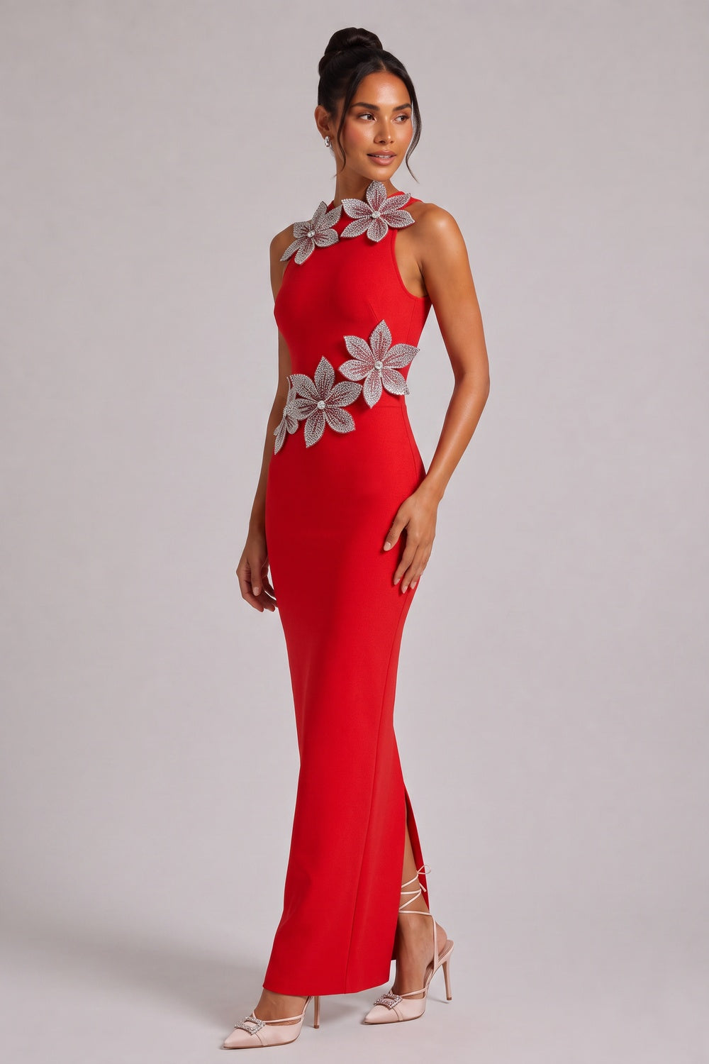 9a31d5627862cb54 RED SLEEVELESS MAXI DRESS BACK SLIT EVENING