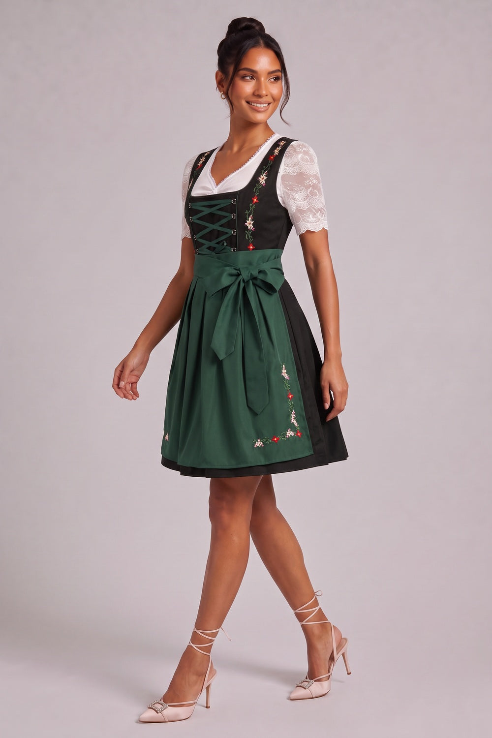 9a72e9bc39d4f593 BLACK FIT & FLARE DIRNDL DRESS SET, WOVEN COTTON BLEND