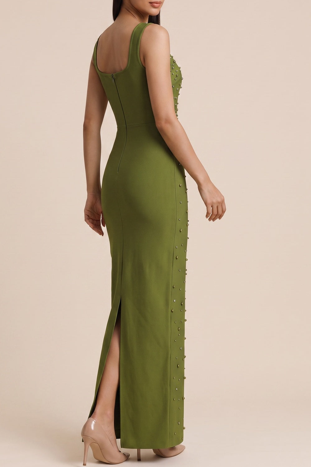 SQUARE NECK RHINESTONE MERMAID MAXI DRESS