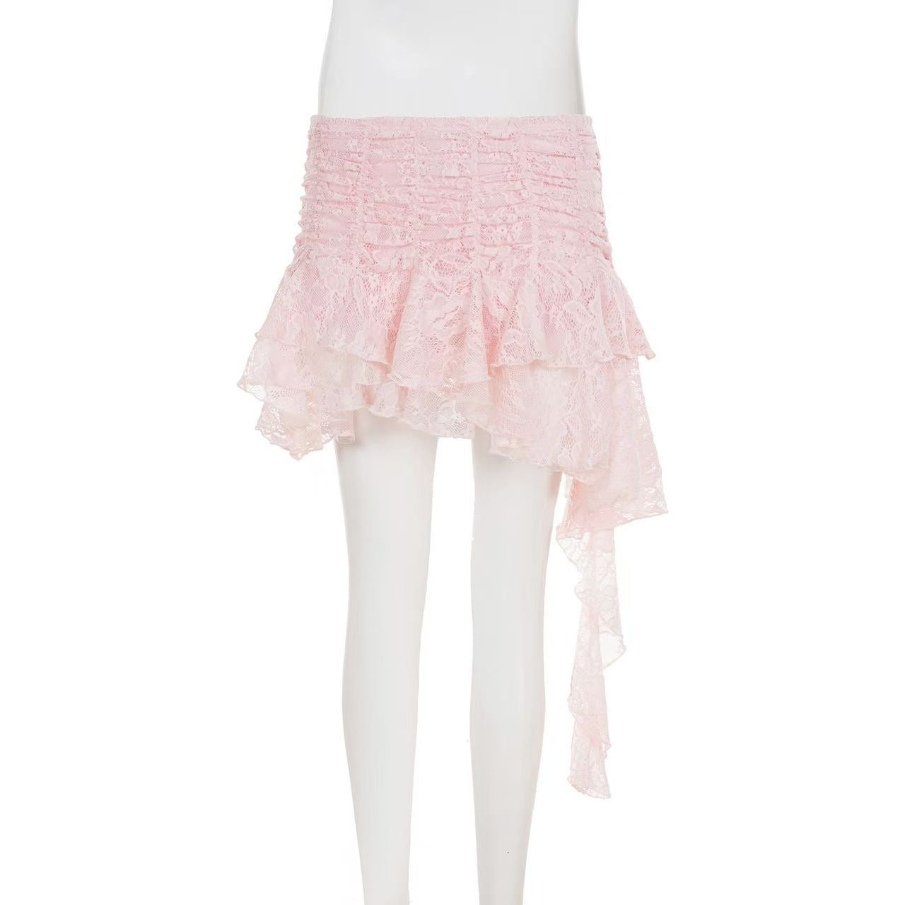 9ac30d3592b4ed628cad764bb22f0cb7 RUCHED LACE ASYMMETRIC MINI SKIRT FOR PARTY