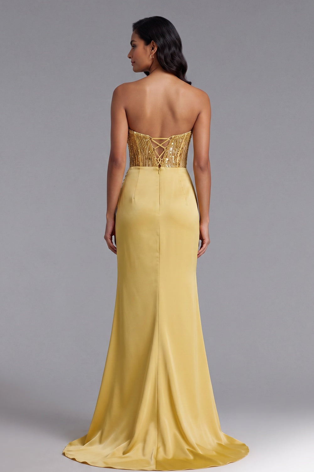 GOLD SEQUIN STRAPLESS MERMAID EVENING GOWN