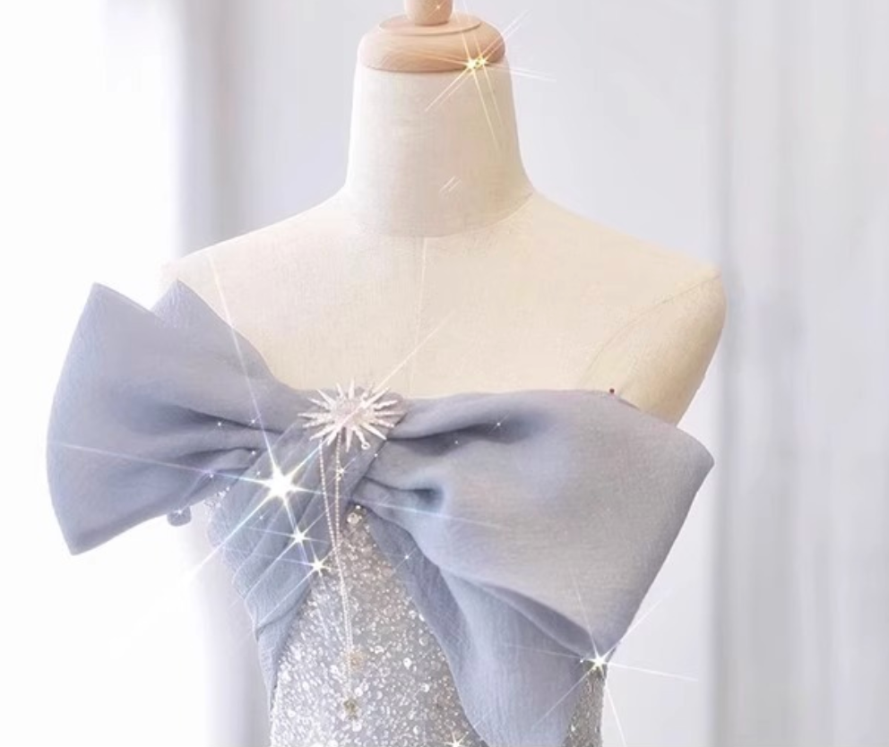 9bf8f8ae5a91bd6e71e91b1a7aba9d59 SILVER BLUE GLITTER TULLE A-LINE EVENING GOWN