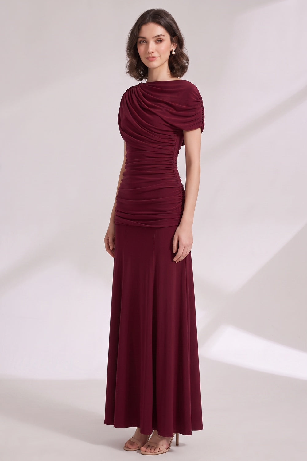 9c0bffd62feebaff BURGUNDY FITTED BODICE FLARED GOWN | EVENING PARTY DRESS