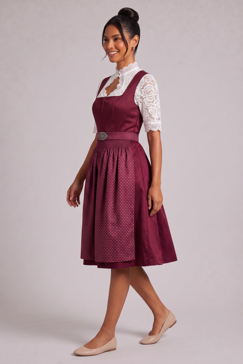 BURGUNDY SATIN DIRNDL DRESS SET - FIT & FLARE WEDDING GUEST