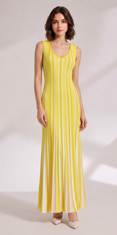 9c88cbf0aa45b3ba YELLOW VERTICAL STRIPE MAXI DRESS FOR SUMMER