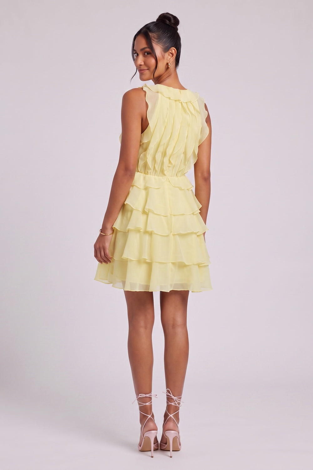 9ca579e2718792a6 PASTEL YELLOW CHIFFON FIT & FLARE MINI DRESS
