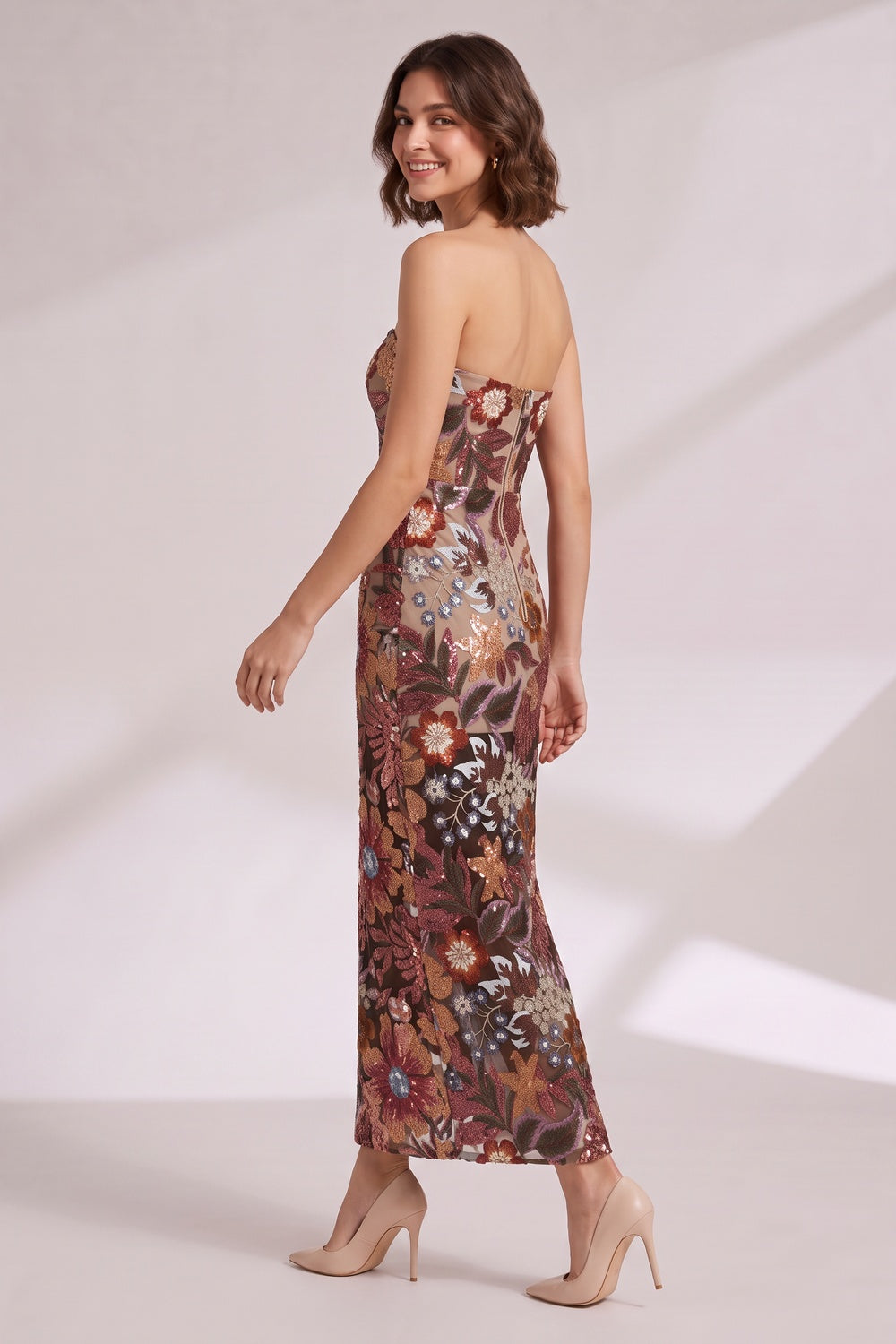 9ccb06b1801e369a STRAPLESS EMBROIDERED FLORAL MAXI DRESS FOR WEDDING GUEST