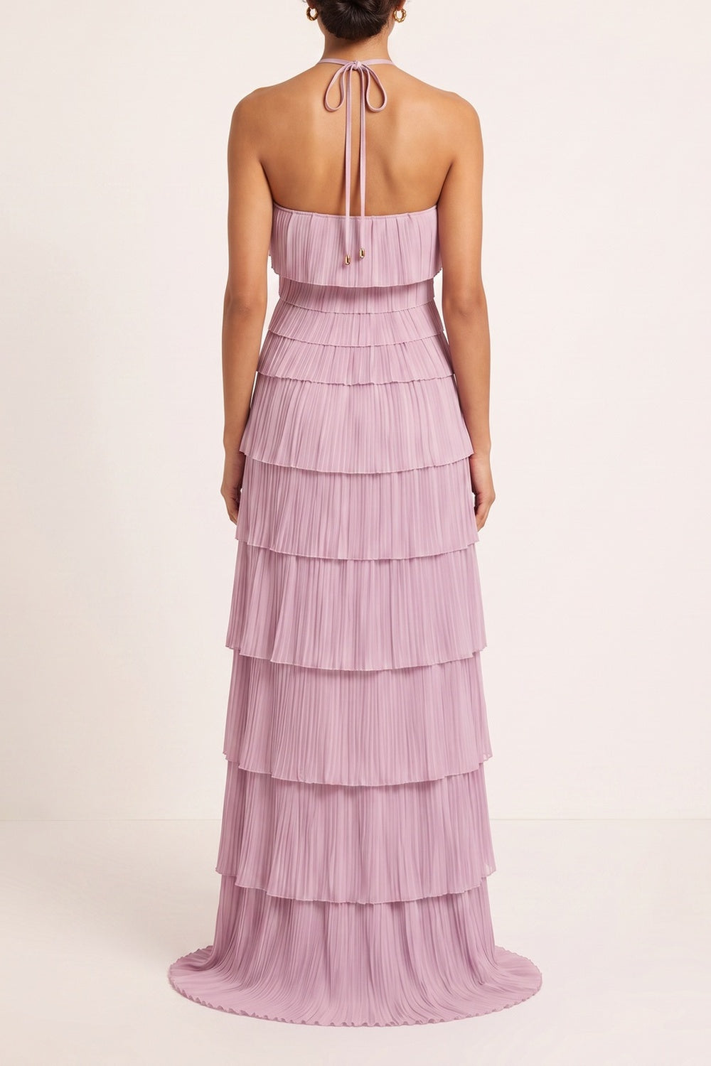 HALTER PLEATED MAXI DRESS FOR WEDDING GUEST