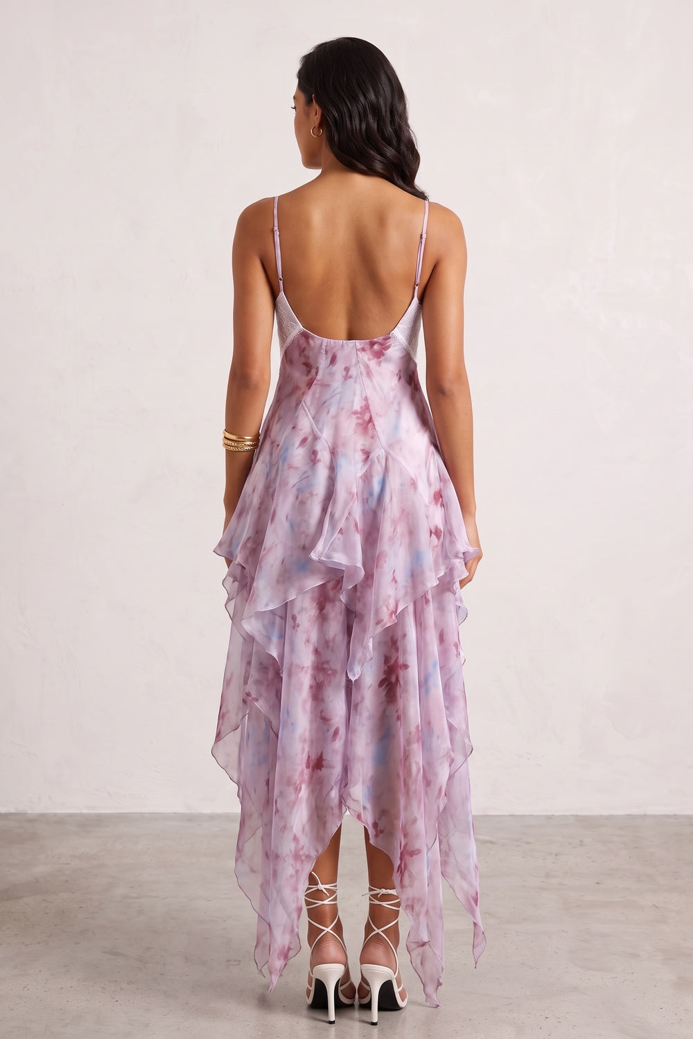 9e1c3bf91bca25d4 PINK WATERCOLOR FLORAL LACE V-NECK RUFFLE MAXI DRESS