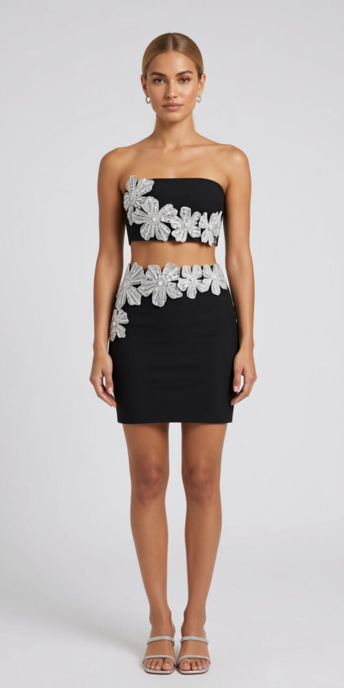 9f7cc2af2d47066d BLACK STRAPLESS TUBE TOP & PENCIL SKIRT SET, FITTED EVENING WEAR