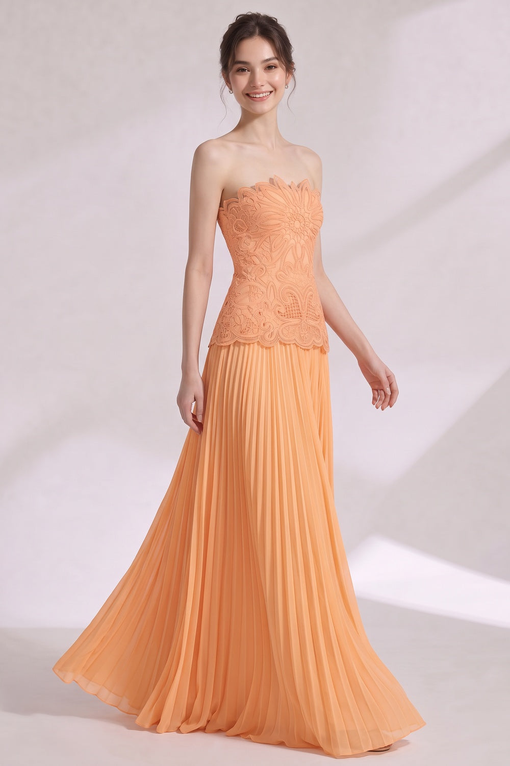 PEACH CHIFFON A-LINE DROP-WAIST BALL GOWN