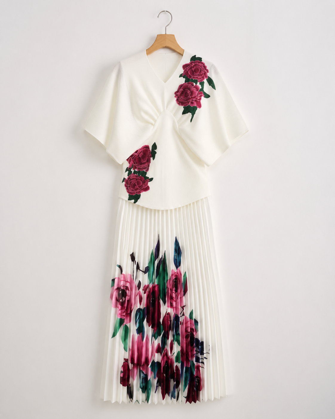 FLORAL PLEATED TWO-PIECE SET FOR WEDDING GUEST