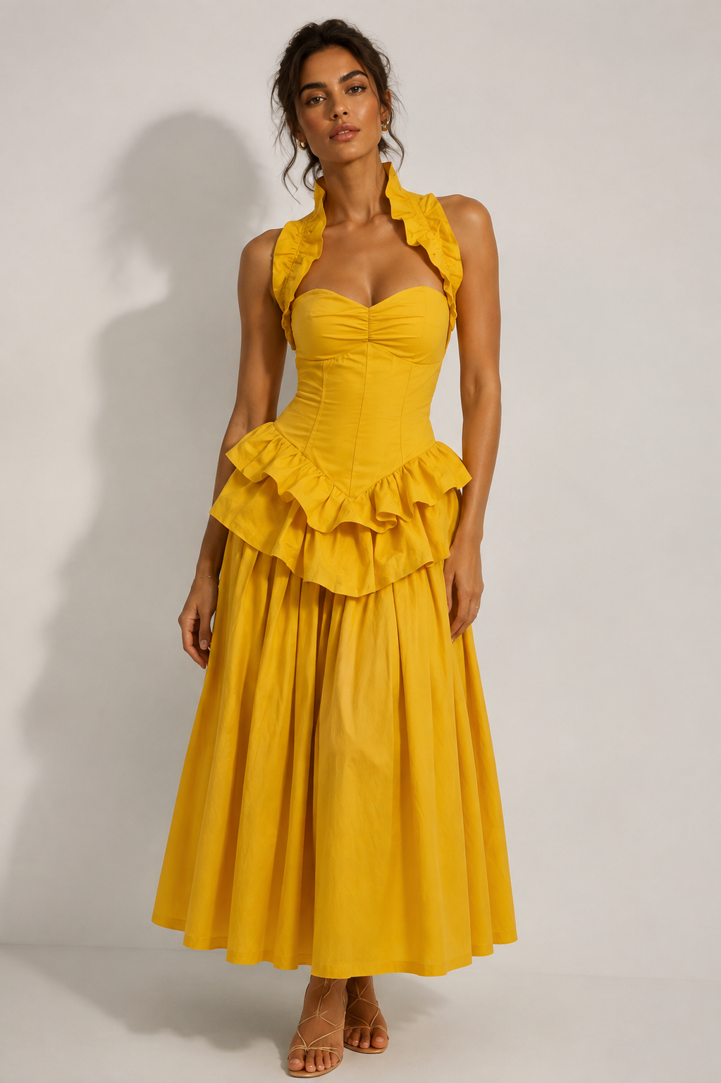 ChatGPT_Image_2026_8_6_17_40_53 YELLOW RUFFLED PEPLUM MIDI DRESS FOR WEDDING GUEST