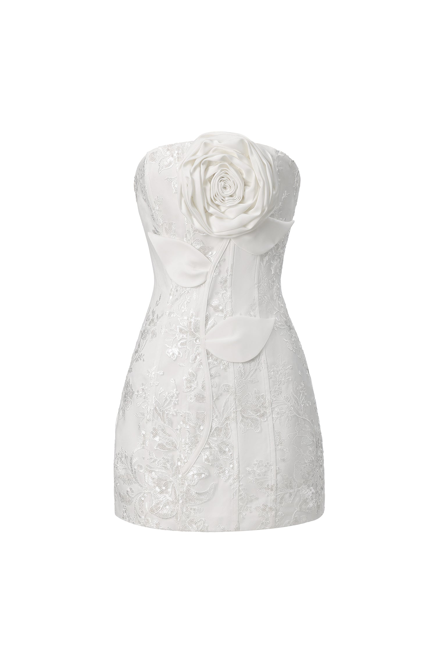 D250704103-White STRAPLESS ROSE LACE MINI WEDDING DRESS
