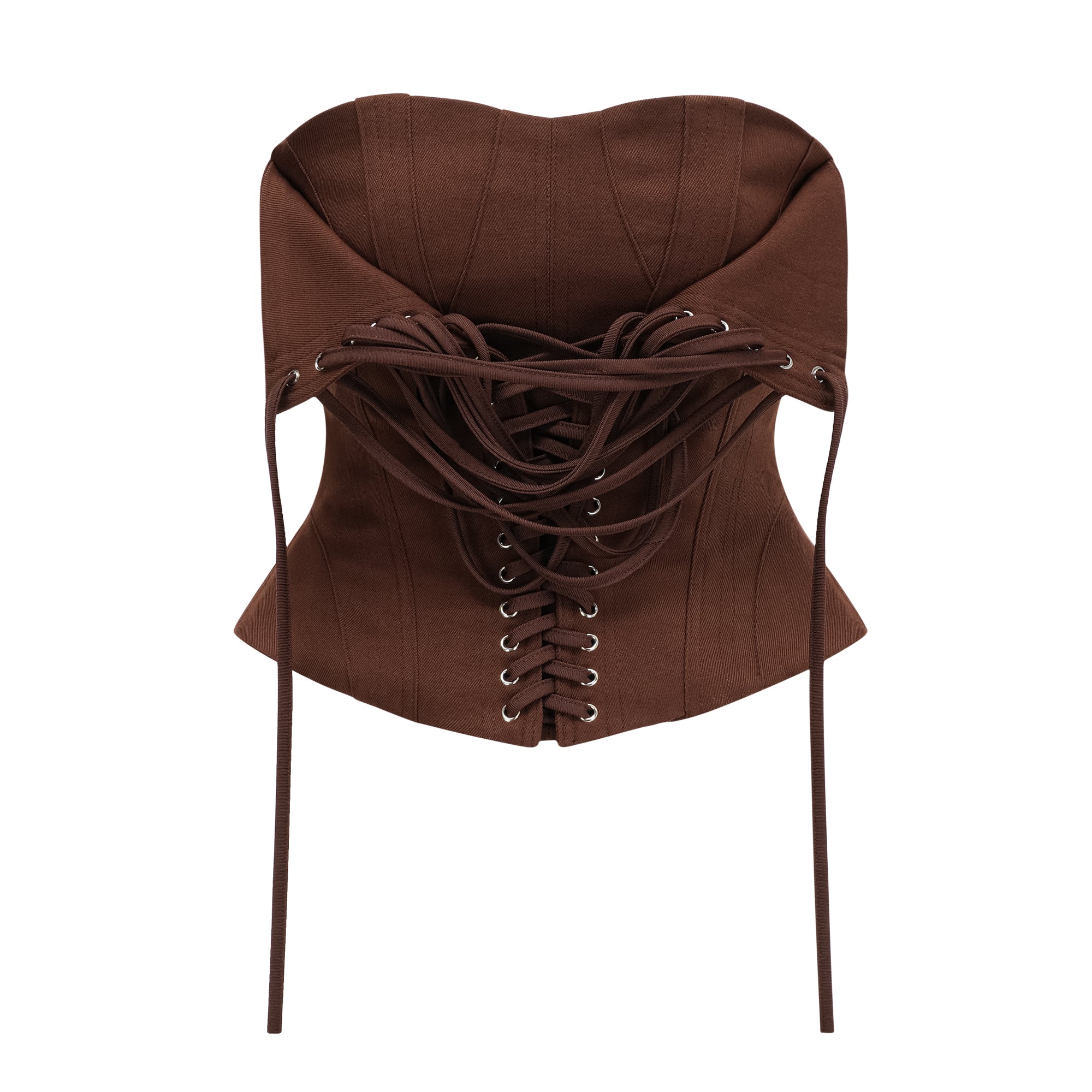 STRAPLESS LACE-UP BACK BROWN CORSET TOP