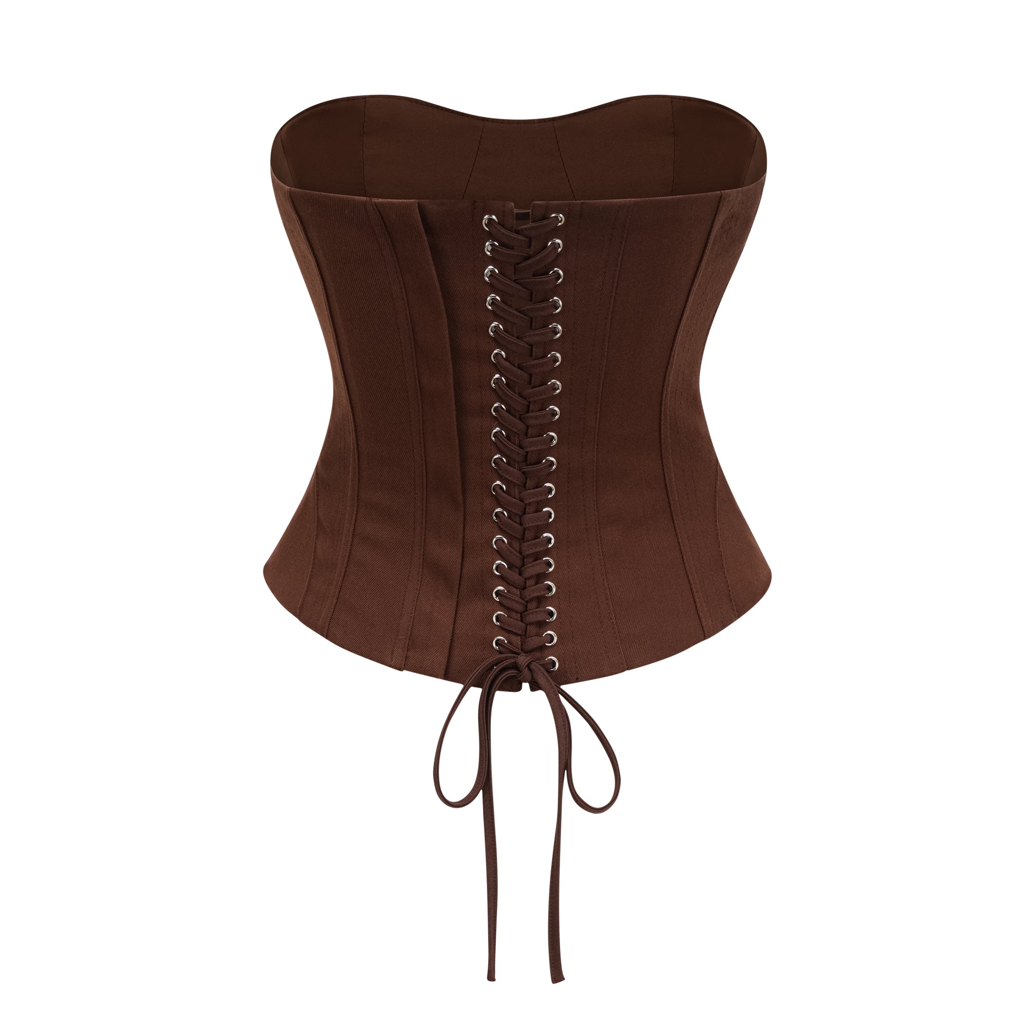 STRAPLESS LACE-UP BACK BROWN CORSET TOP