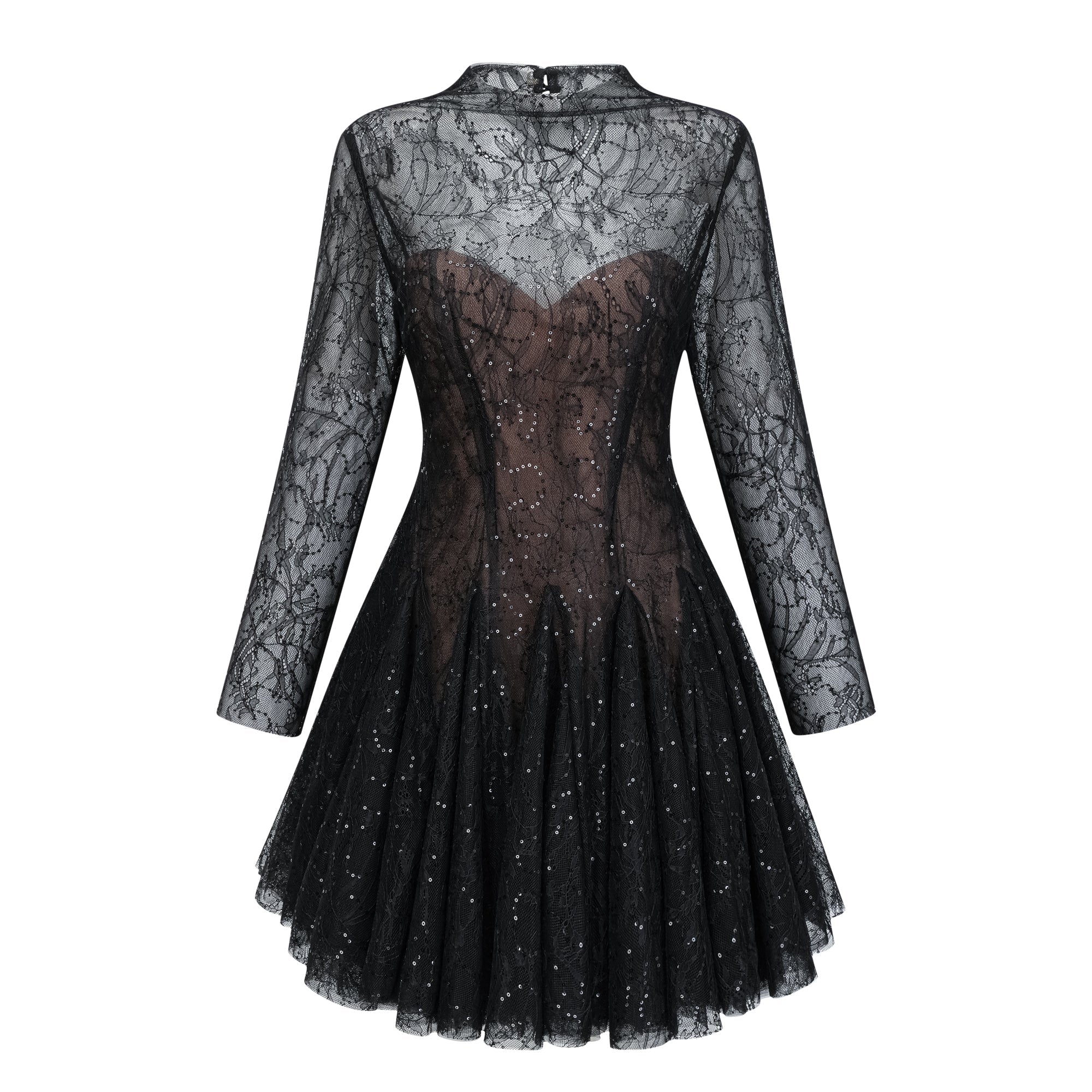 DSC05086_af373c34-179f-4a0f-a442-24425bc71347 BLACK SHEER LACE HIGH NECK LONG SLEEVE TULLE MINI DRESS