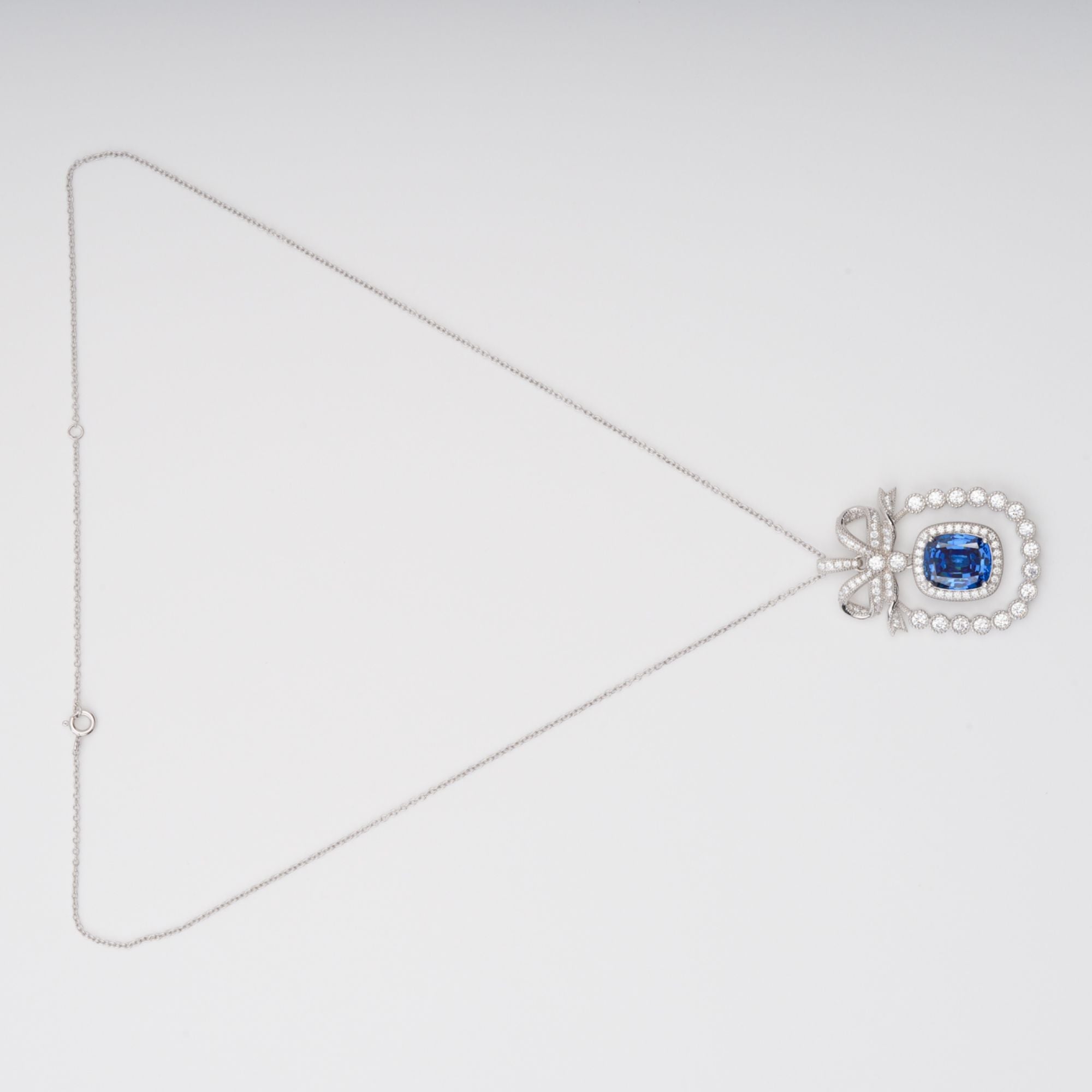 DSC07102 KAISU BLUE BOW PENDANT NECKLACE, SILVER GEMSTONE