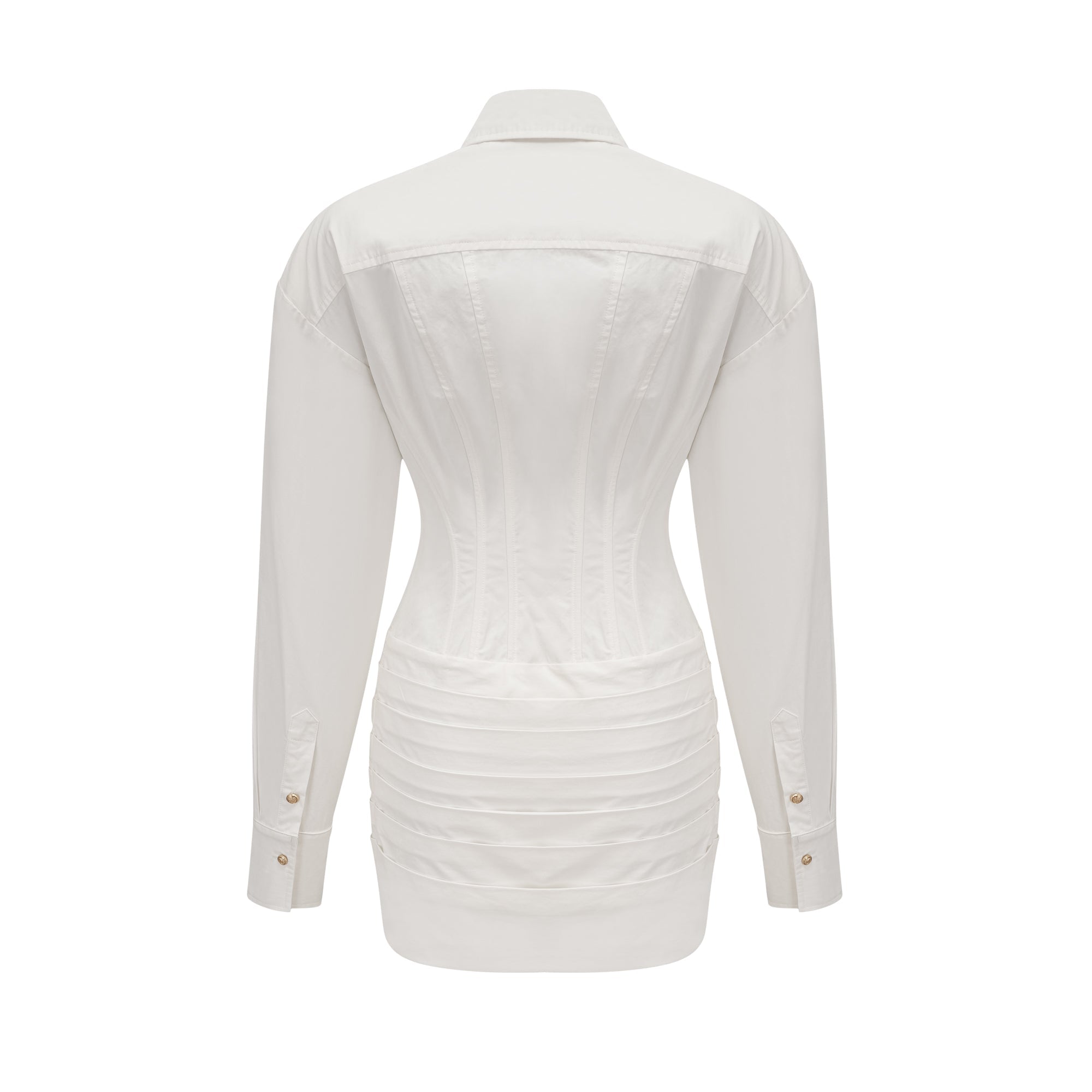 DSC07615 WHITE CORSET WRAP MINI DRESS, LONG SLEEVE TWIST