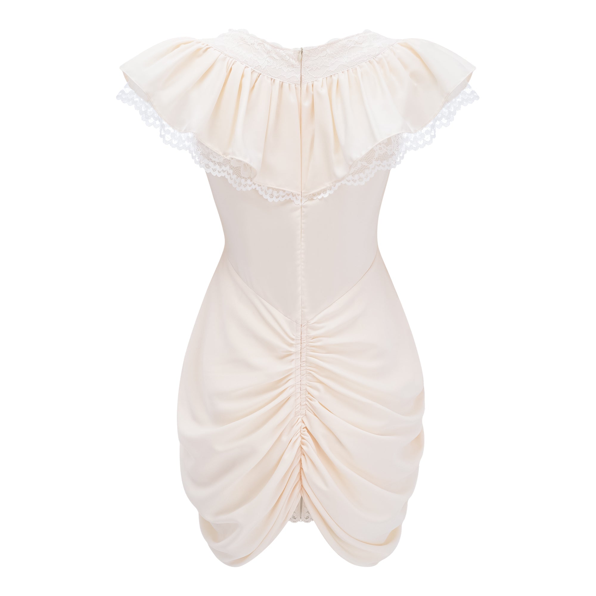 LACE V-NECK RUFFLE SATIN MINI ROMPER