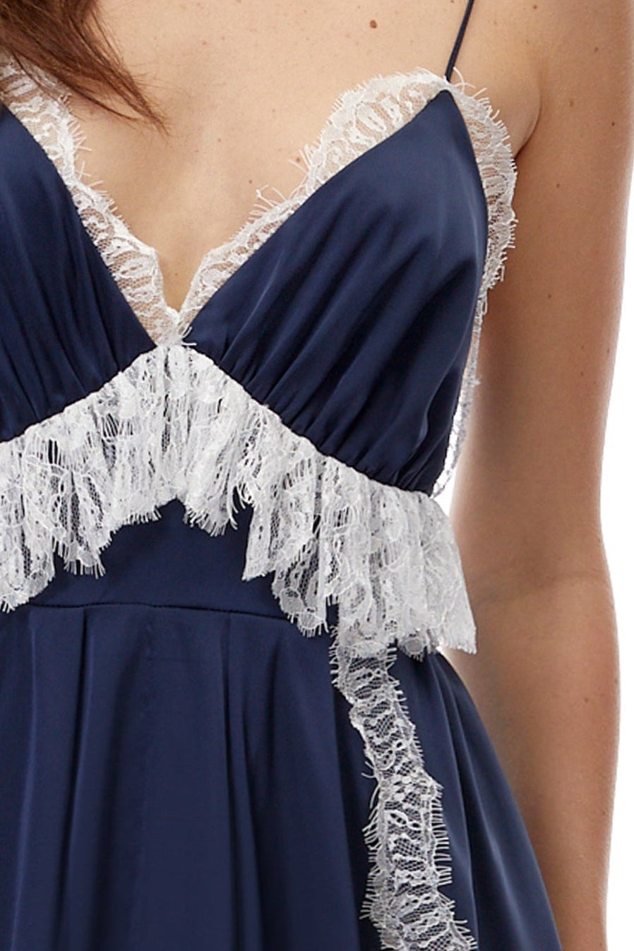 GeraldineNavyBlueRuffledMaxiDresswithLaceTrim_1_4085edc9-2d5c-45c4-afa7-149484bcf85b NAVY LACE FRINGE MAXI DRESS | SPAGHETTI STRAP V-NECK