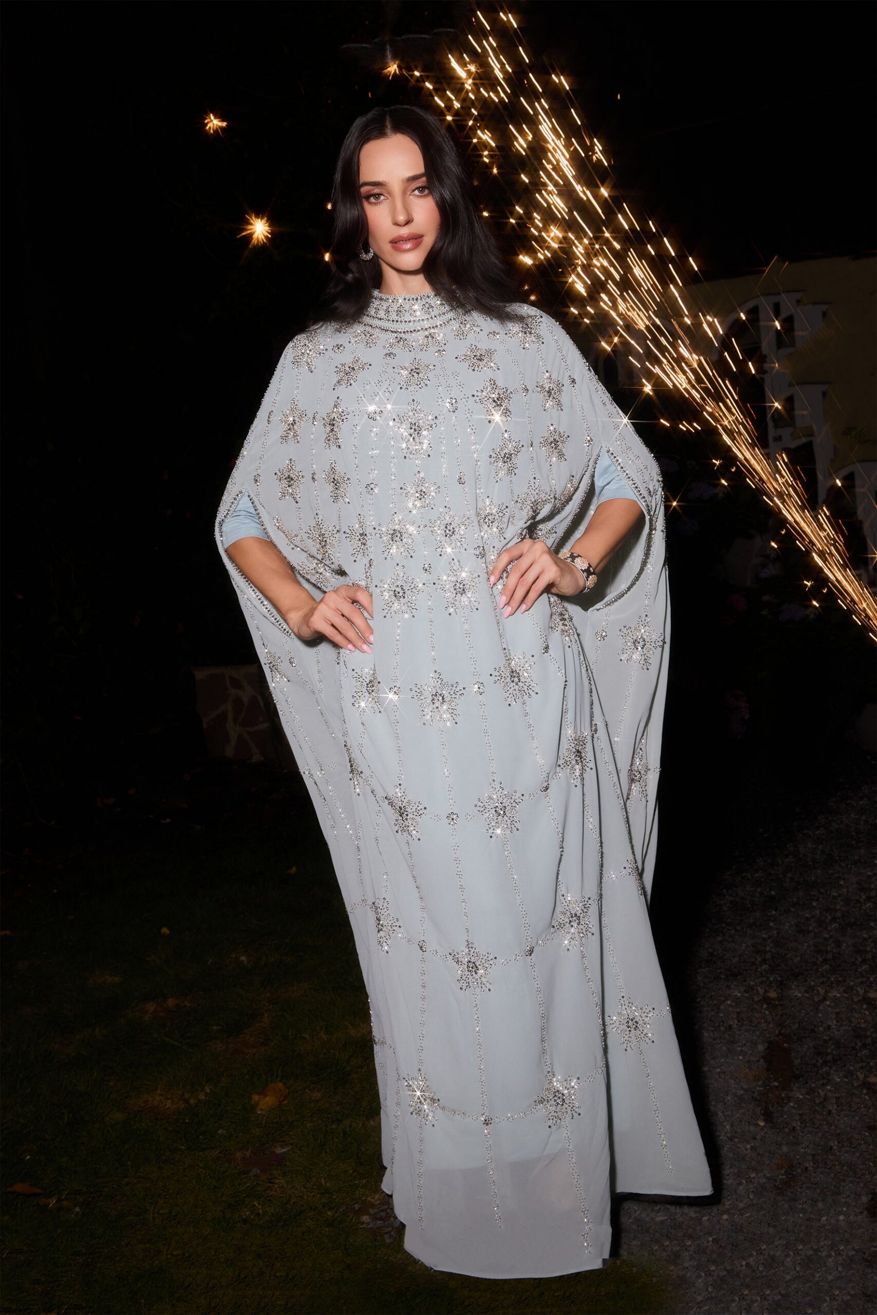 MEITU-20251201-173557820 LIGHT BLUE STAR RHINESTONE CAPE KAFTAN GOWN