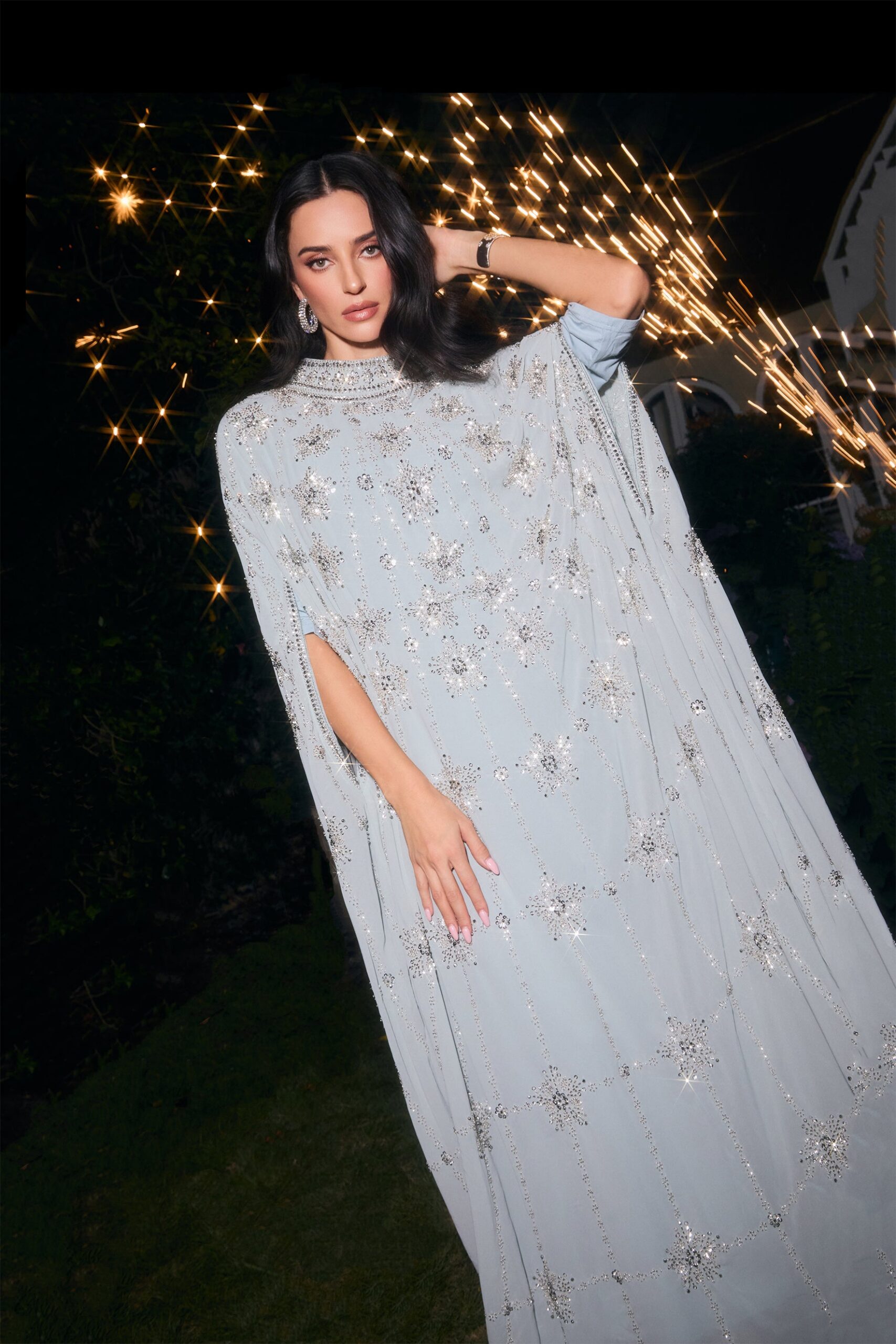 MEITU-20251201-173928427 LIGHT BLUE STAR RHINESTONE CAPE KAFTAN GOWN