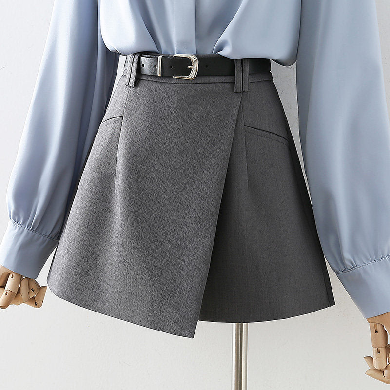 O1CN010YOUSH1fP8OsALg7N__163593998 GREY HIGH WAIST BUSINESS SKORT WITH WRAP BELT