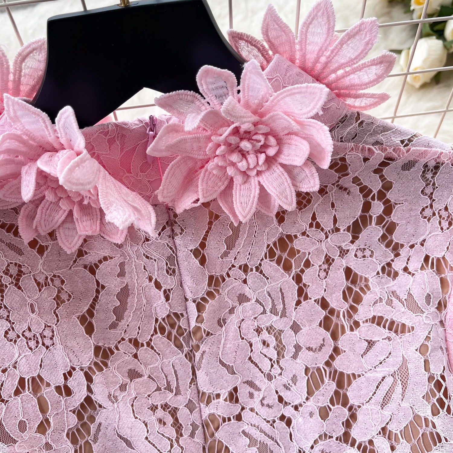 O1CN010n5pj81JsysCfnCHn__2217741411085-0-cib PINK FLORAL LACE A-LINE MIDI DRESS FOR WEDDING GUEST