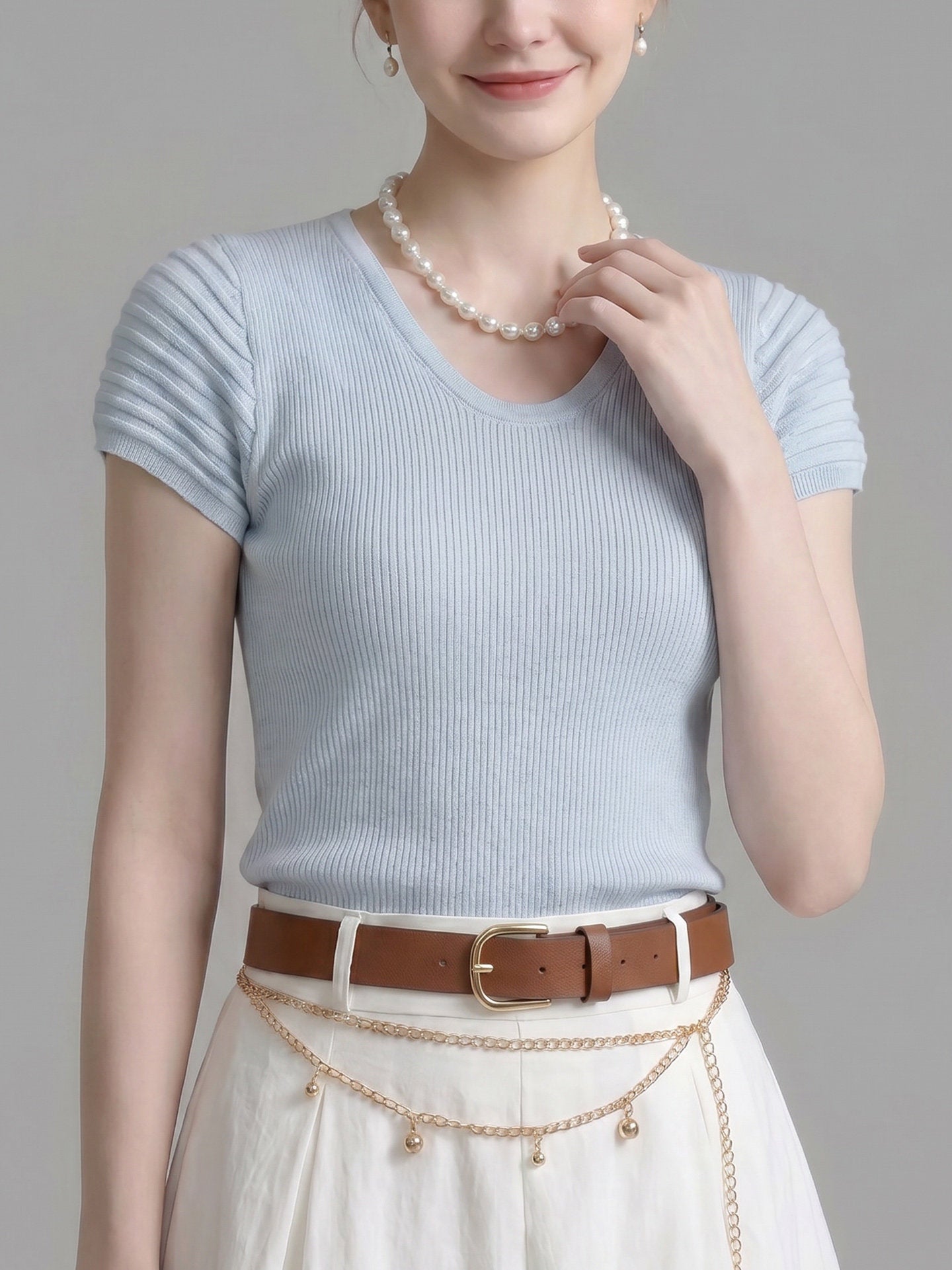 O1CN010xKkwc1fP8cQWGO67__163593998 U-NECK CAP-SLEEVE RIBBED KNIT TOP FOR WORK