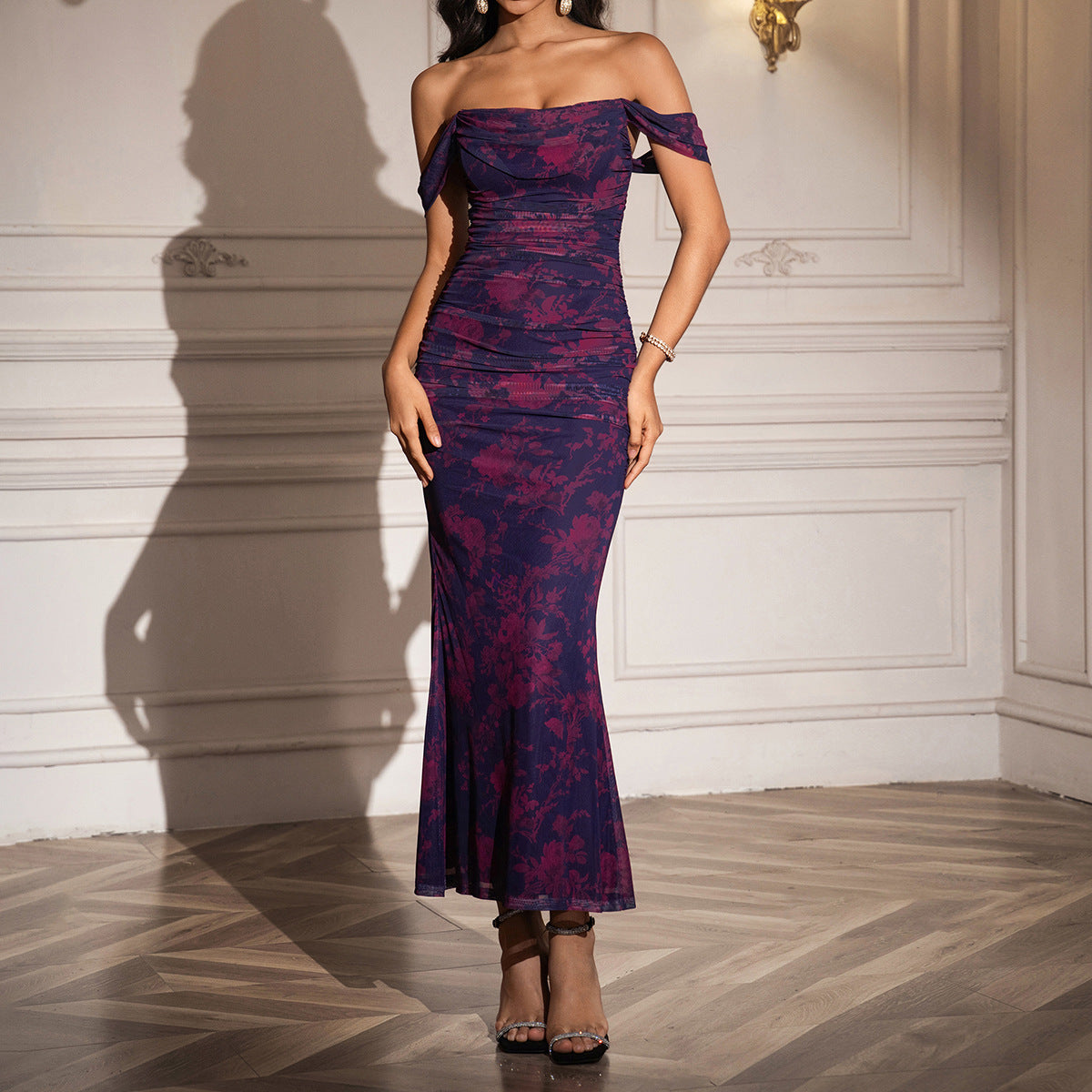 O1CN0117segC23jKmjQm0AW__3423897291-0-cib OFF SHOULDER DRAPED COWL RUCHED MESH MERMAID MAXI DRESS